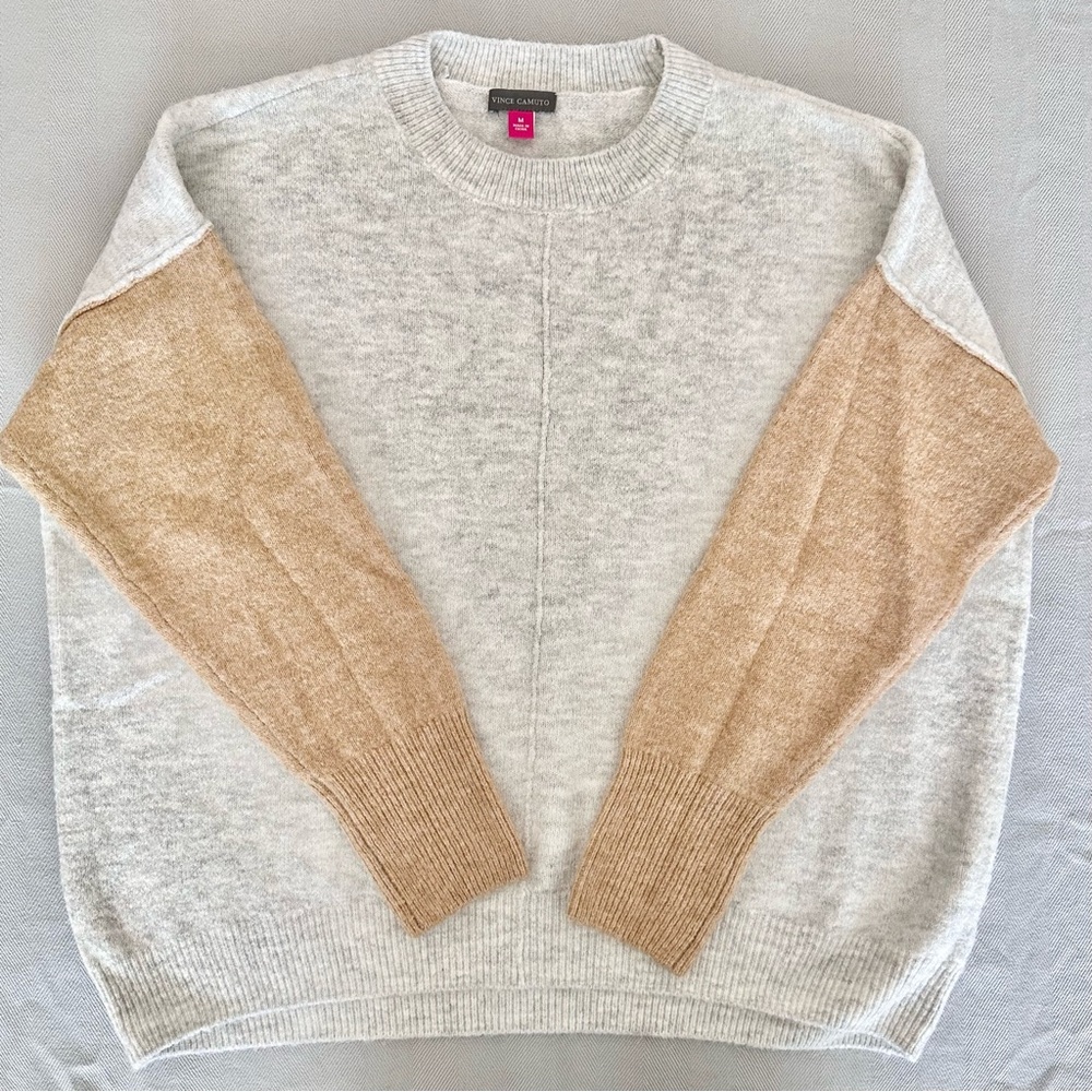 Vince Camuto Crewneck Sweater – Grey with Tan Sleeves NWOT